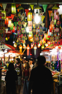 Traditional Thai colorful lanterns hanging at Chiang Mai night market