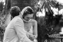 Black and white intimate wedding moment during an elopement celebration
