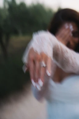 Close-up of the bride's hand and wedding ring during an elopement in France