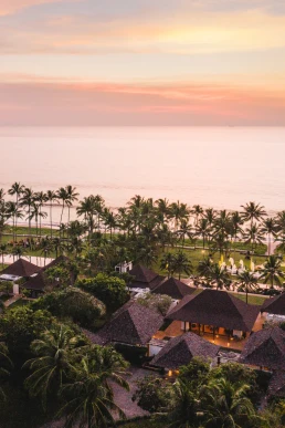 Tropical coastline and palm trees at sunset in Koh Samui, Thailand