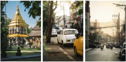 Temple, street and tropical wedding venue scenes from Thailand