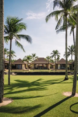 Palm-lined lawn at a tropical wedding venue in Thailand