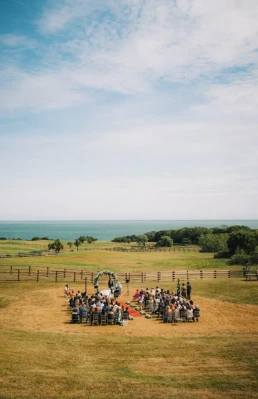 Coastal wedding setting overlooking the sea during a destination wedding weekend