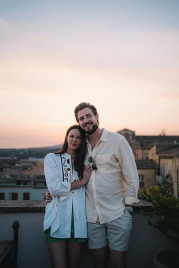 Couple portrait at sunset overlooking the Sicilian landscape