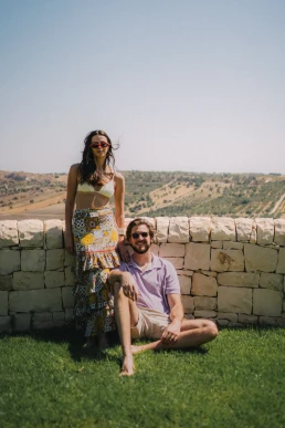 Relaxed couple portrait overlooking the countryside in Sicily